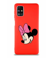 Samsung Galaxy M51 Soft Premier Kapak Minnie Mouse-B Tasarımlı Silikon Kılıf - Kırmızı (Şeffaf)
