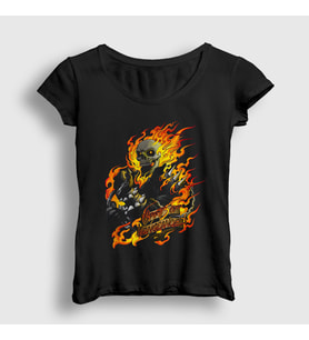 Presmono Kadın Siyah Ghost Rider Hediye Motorcu Motorsiklet T-Shirt 508851tt