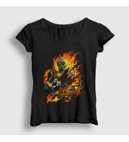 Presmono Kadın Siyah Ghost Rider Hediye Motorcu Motorsiklet T-Shirt 508851tt