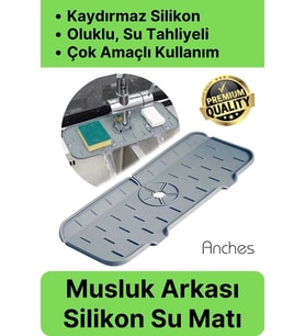 Mutfak Banyo Lavabo Silikon Musluk Arkası Mat Oluklu Su Tutucu Tezgah Üstü Bulaşık Kurutma Pedi
