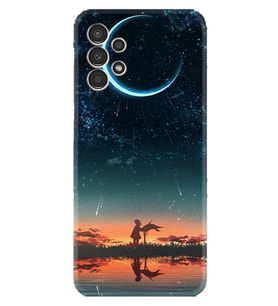 Samsung Galaxy M14 Kılıf Silikon Desen Özel Seri Ay ve Kız 1720