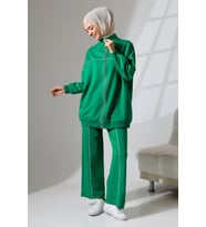 Kadın Benetton Yeşili Mevsimlik Penye Alt Üst Spor Ve Rahat Ikili Tunik Pantolon Şık Tesettür Takım (Çok Renkli)