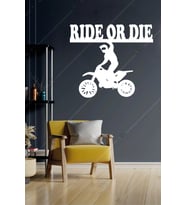 Ride or Die Motorsiklet Ahşap Duvar Dekorasyonu (Beyaz)