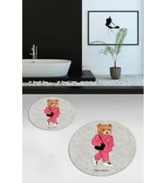 EVDEYA Dijital Yıkanabilir Ayıcık Desen İkili Banyo Halısı Paspas Yuvarlak Klozet Takımı, YKLOZET-34-GRİ, (Gri)