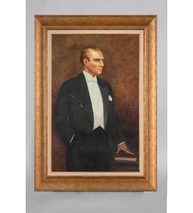 Altın Varaklı Çerçeveli Paspartulu Atatürk Tablo a800 (Gold)