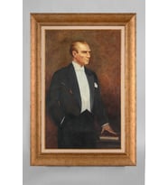 Altın Varaklı Çerçeveli Paspartulu Atatürk Tablo a800 (Gold)