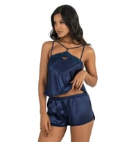 Arias Closet Lacivert Saten Şort Takımı