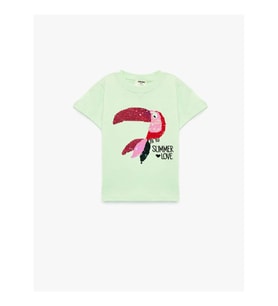Koton Pullu Payetli Yeşil Kız Çocuk T-Shirt 6SKG10114AK