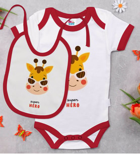 BK Kids Super Hero Tasarımlı Kırmızı Bebek Body Zıbın ve Mama Önlüğü Hediye Seti-1