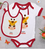 BK Kids Super Hero Tasarımlı Kırmızı Bebek Body Zıbın ve Mama Önlüğü Hediye Seti-1