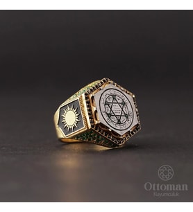 Gold Kaplama Süleyman Mührü Gümüş Erkek Yüzük