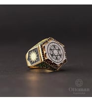 Gold Kaplama Süleyman Mührü Gümüş Erkek Yüzük