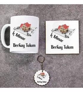 İç Mimar Kupa Bardak Altlık ve Anahtarlık Hediye Seti (Model 1)