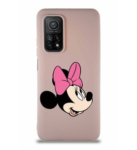 Xiaomi Mi 10T Pro Soft Premier Kapak Minnie Mouse-A Tasarımlı Silikon Kılıf - Pudra (Şeffaf)