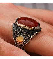 Otantik Motifli Akik Taşlı 925 Ayar Gümüş Erkek Yüzük