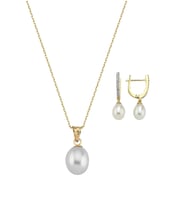 Damla Doğal İnci Kolye Küpe İkili Set (Sarı)