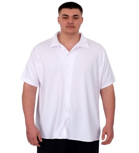 Mode XL Büyük Beden Erkek Gömlek Apas Yaka Şerit Desen Jakar U24382 Beyaz
