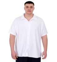 Mode XL Büyük Beden Erkek Gömlek Apas Yaka Şerit Desen Jakar U24382 Beyaz