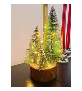 4 lü Set Büyük Meşe Kütüklü Led Işıklı Nevada Çam Ağaçları Led Işıklı 22 Cm Büyük Boy Çam Ağaçları 4
