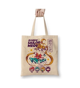 Sailor Moon Bez Çanta Uzun Saplı Alışveriş Çantası Plaj Çantası (Beyaz)