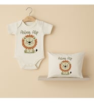 Pia Baby Premium %100 Pamuk İsme Özel Organik Baskılı Çıtçıtlı Bebek Body Ve Yastık Kılıfı 5011-19 (Ekru)