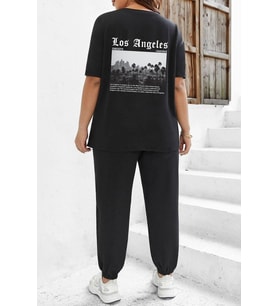 Unisex Los Angles Baskılı 2'li Eşofman Takımı (Siyah)