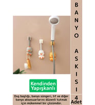 Kendinden Yapışkanlı Sünger Lif Aksesuar Düzenleyici Sevimli Hayvan Figürü Duş Başlığı Tutucu 4 Adet