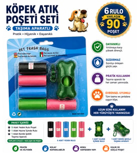 Köpek Dışkı Poşeti 6 rulo + Taşıma Aparatı Hediyeli ( 90 poşet - 6 rulo )