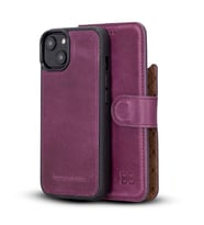 Bouletta Apple iPhone 14 Uyumlu Deri Cüzdanlı Kılıf MWWN CZ7 Mor