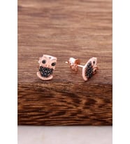 Baykuş Safir Taşlı Rose Gümüş Küpe 3765 (Siyah)