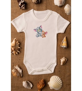 Unisex Bebek Tom Ve Jerry Organik Baskılı %100 Pamuklu zıbın