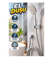Kirece Dayanıklı Çok Fonksiyonlu El Duşu Seti – Spiral Hortum ve Mafsallı Askı