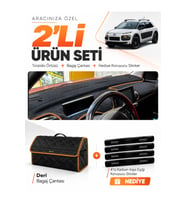 CITROEN CACTUS (2014-2017) Uyumlu Torpido Örtüsü + Deri Bagaj Çantası + Sticker Seti - Siyah Kahverengi