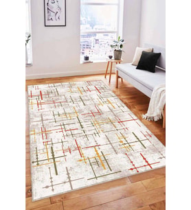 Sarı Yeşil Tarçın Vintage Kaymaz Tabanlı Dekoratif Halı MN06 - 100 x 160 cm