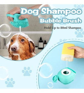 Turkuaz Şampuan Hazneli Kedi Köpek Yıkama Fırçası – Silikon Masaj Tarağı ile Evcil Hayvan Yıkama ve Tüy Temizleme – Kedi Köpek Banyo Fırçası
