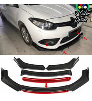 Renault Fluence Kırmızı Renkli Şeritli Dilli Ön Lip 4 Prç Parlak Siyah ABS 2009 - 2016