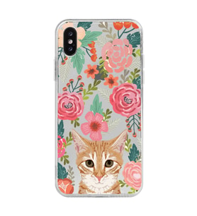 Iphone Xsmax Uyumlu Kedi ve Çiçek Desenli Şeffaf Telefon Kılıfı