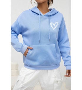 Unisex Heart Baskılı Oversize Sweatshirt (Bebe Mavi)