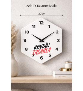 20 cm Kendin Tasarla MDF Duvar Saati – Kişiye Özel Baskı – Fotoğraflı & İsimli Altıgen Saat