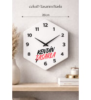 20 cm Kendin Tasarla MDF Duvar Saati – Kişiye Özel Baskı – Fotoğraflı & İsimli Altıgen Saat