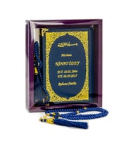 50 ADET - İsim Baskılı Ciltli Yasin Kitabı - Çanta Boy - 128 Sayfa - Kutulu - Vavlı İnci Tesbih - Lacivert Renk - Hediyelik Set