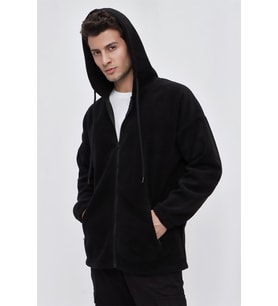 CHUBA Erkek Outdoor Oversize Kapüşonlu Fermuar Kapamalı Polar Hoddie Siyah 23W106