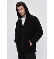 CHUBA Erkek Outdoor Oversize Kapüşonlu Fermuar Kapamalı Polar Hoddie Siyah 23W106