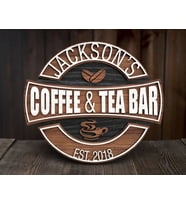 BK Gift Kişiye Özel Tasarım Yuvarlak Ahşap Coffee Bar Tabelası 43cm, Home Bar Tabela, Rustik Ev Dekorasyonu, Arkadaşa Hediye