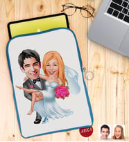 BK Gift Kişiye Özel Evleniyoruz Karikatürlü Taşınabilir Koruyucu Tablet Kılıfı & Organizer Çanta - Mavi-9