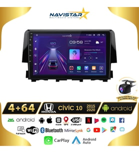 Honda Civic Kablosuz Carplay 4GB + 64GB Android 13 2015-2020 Navigasyon Multimedya Sistemi