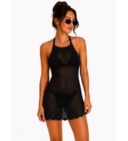 Ajurlu Sırt Dekolteli Transparan Beachwear - Mini Plaj Elbisesi
