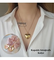 Anı Kolyesi fotograflı kolye  kalp kapaklı kolye resimli kolye zincir çelik Hediye Kutulu Kişiye Özel Tasarım Anneye Hediye, Doğum Günü Hediyesi, Sevgiliye Hediye,Eşe Hediye (Sarı Altın)