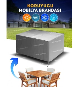 Bahçe Mobilya Koruma Masa Sandalye Kılıf Örtüsü Gri 160x100x75cm Su Geçirmez