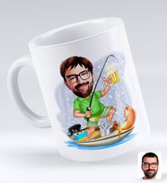 BK Gift Kişiye Özel Erkek Balıkçı Karikatürlü Beyaz Kupa Bardak-2